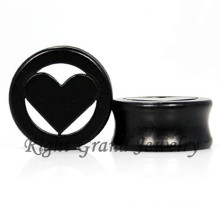 Heart Natural Wood Body Jewelry Organic Wood Heart Black Ear Plugs